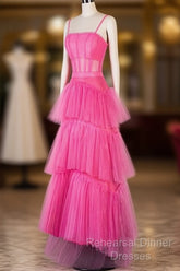 Hot Pink High Low Semi Formal Prom Dresses, Hot Pink High Low Formal Graduation Dresses